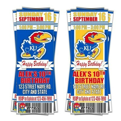 Kansas Jayhawks KU College NCAA Birthday Invitation Ticket Style