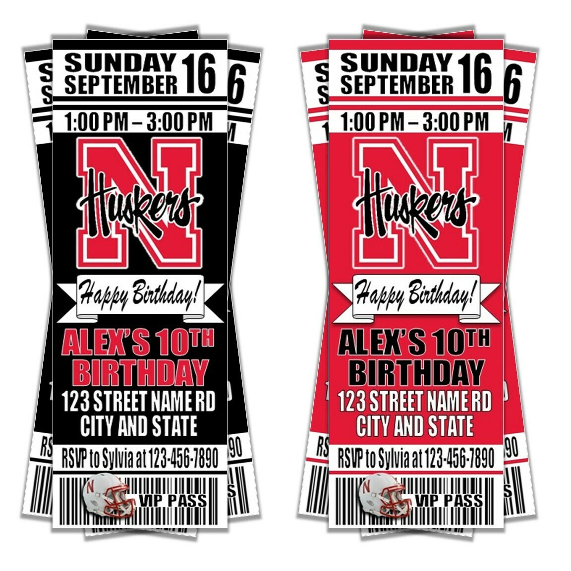 Nebraska Cornhuskers College NCAA Birthday Invitation Ticket Style