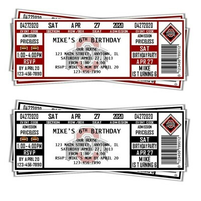 THE Ohio State University Buckeyes Vintage College Football Birthday Invitation Ticket Style