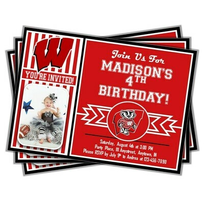 Wisconsin Badgers College Basketball Birthday Invitation 5&quot;x7&quot; with photo
