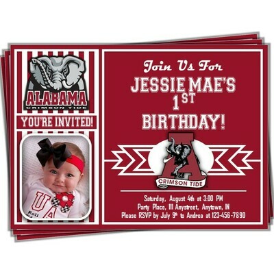 Alabama Crimson Tide College Football Birthday Invitation 5&quot;x7&quot; with photo