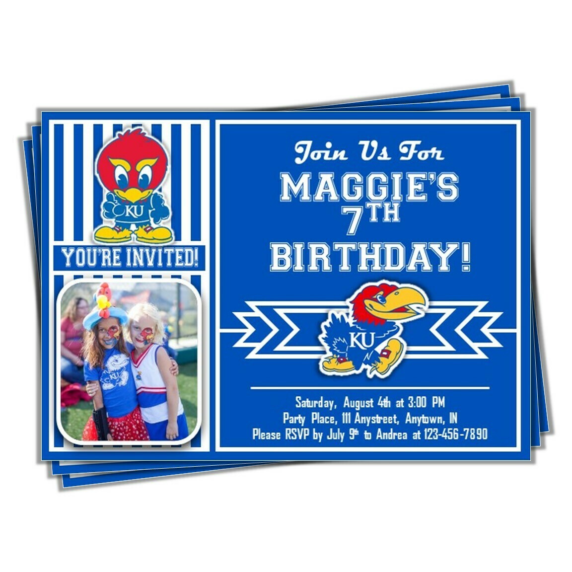 Kansas Jayhawks Photo College Basketball Birthday Invitation 5&quot;x7&quot;