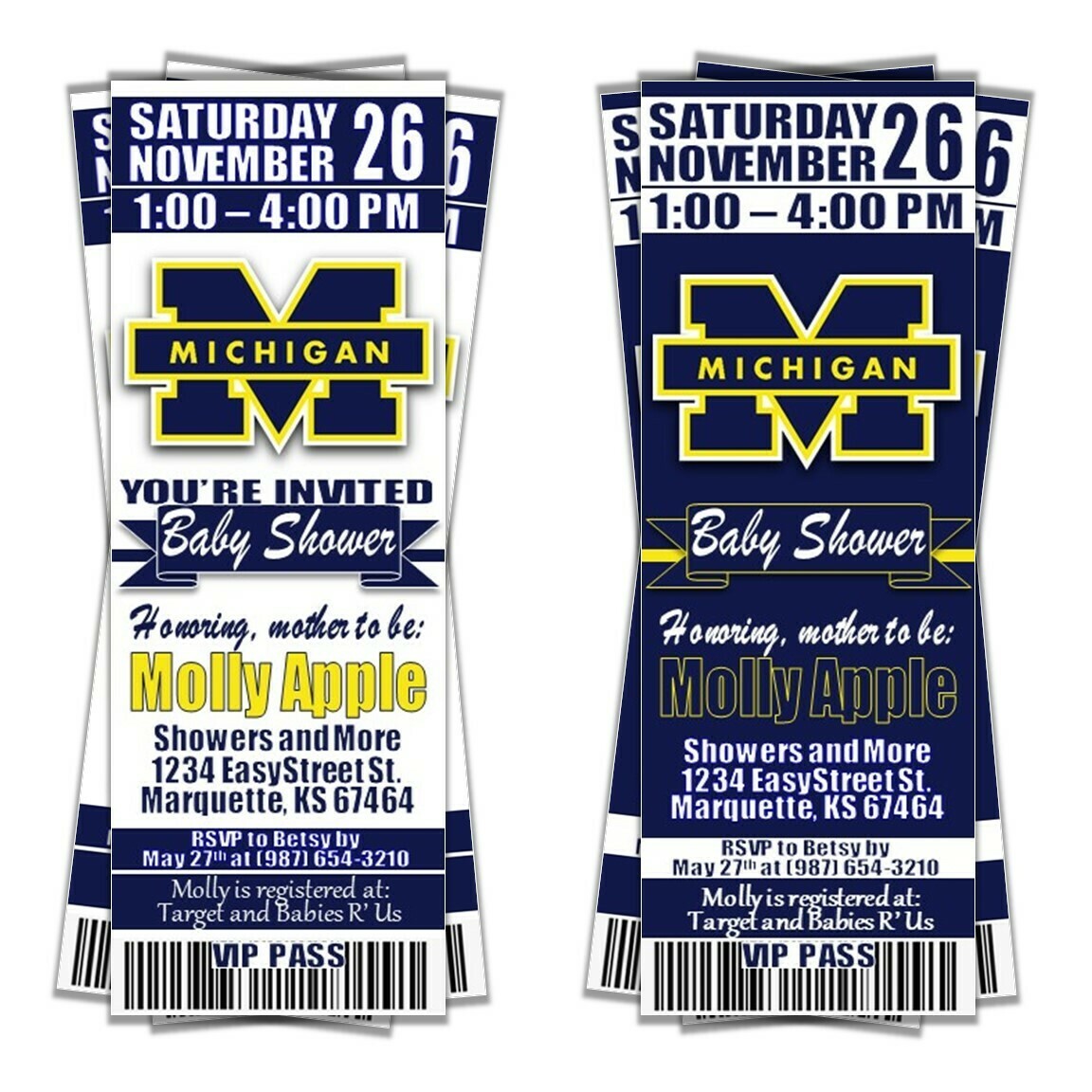 Michigan Wolverines Baby Shower Ticket Invitation invite