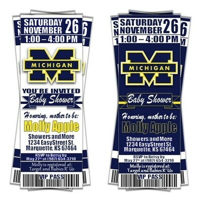 Michigan Wolverines Baby Shower Ticket Invitation invite