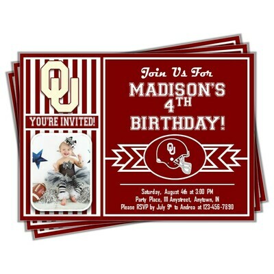 Oklahoma Sooners OU College Basketball Birthday Invitation 5&quot;x7&quot; with photo