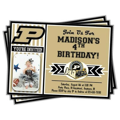 Purdue Boilermakers College Basketball Birthday Invitation 5&quot;x7&quot; with photo