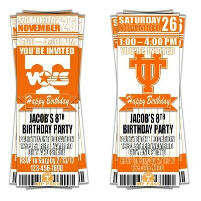 Tennessee Volunteers College NCAA Birthday Invitation Ticket Style