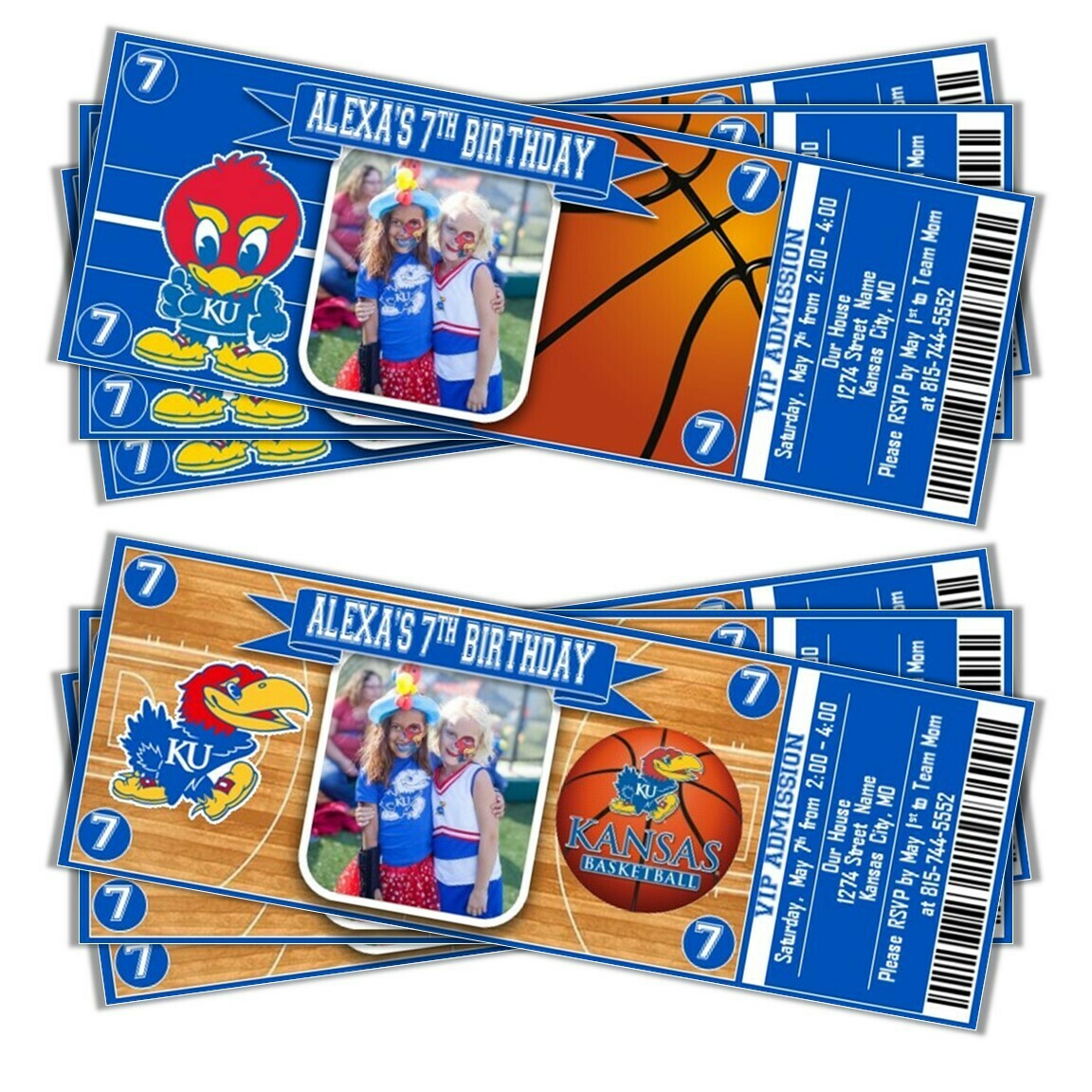 Kansas Jayhawks NCAA College Basketball Birthday Invitation Ticket Style