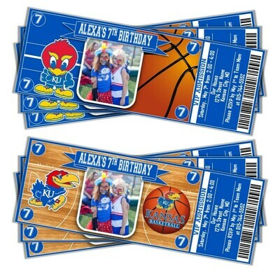 Kansas Jayhawks NCAA College Basketball Birthday Invitation Ticket Style