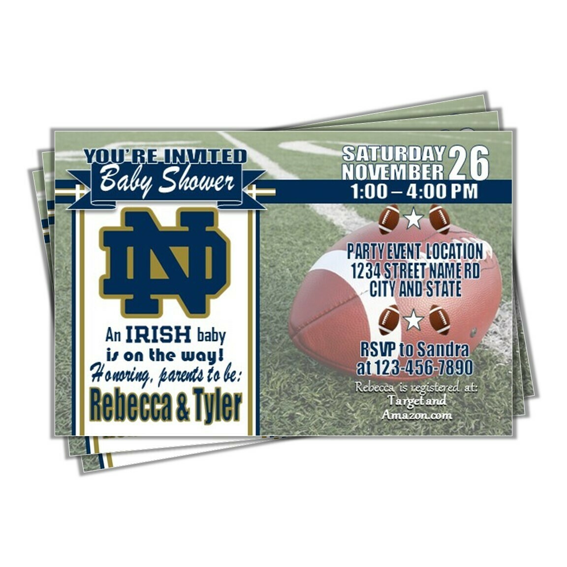 Notre Dame Fighting Irish 4&quot;x6&quot; NCAA College Football Baby Shower Invitation