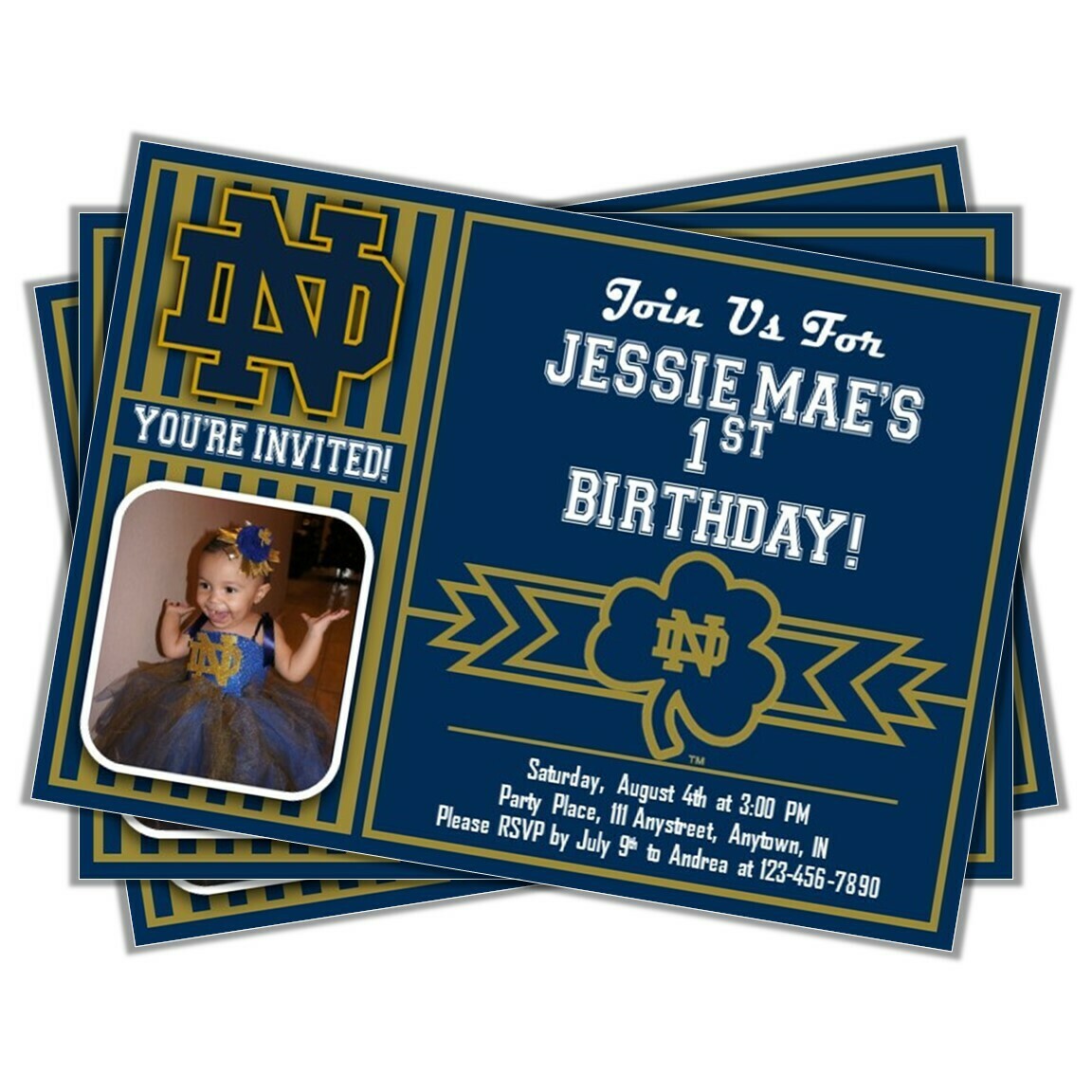 Notre Dame Fighting Irish College Football Birthday Invitation 5&quot;x7&quot; with photo
