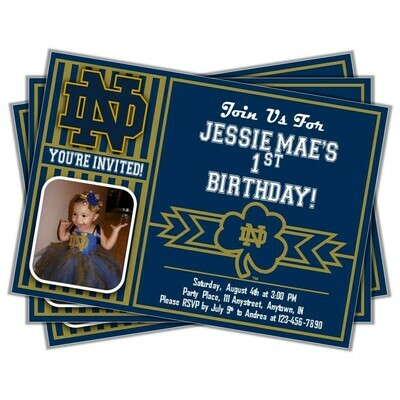 Notre Dame Fighting Irish College Football Birthday Invitation 5&quot;x7&quot; with photo