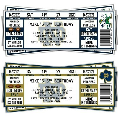 Notre Dame Fighting Irish Vintage College Football Birthday Invitation Ticket Style