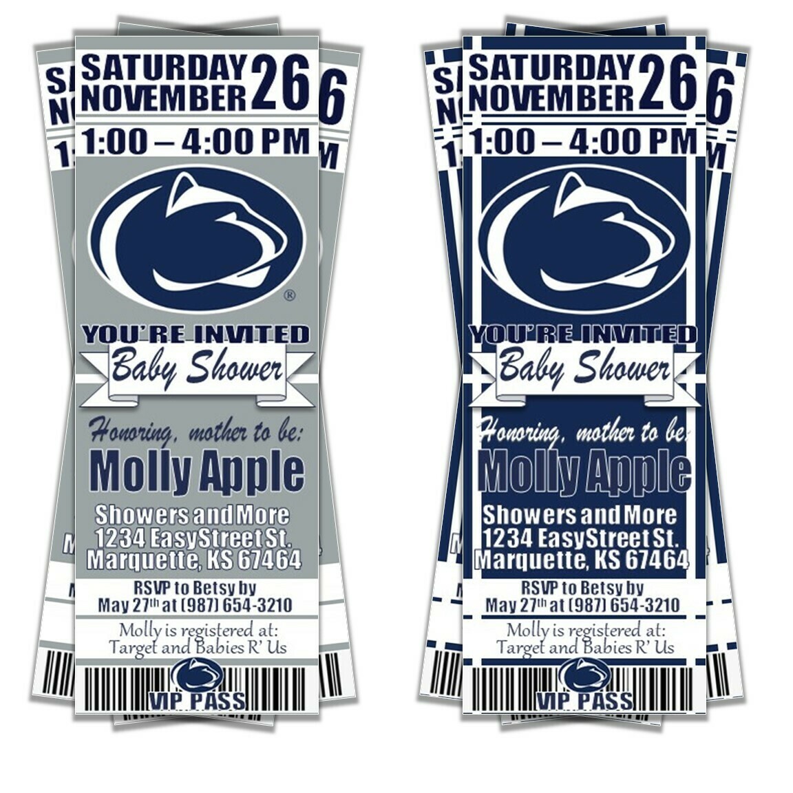 Penn State Psu Nittany Lions Baby Shower Ticket Invitation Invite