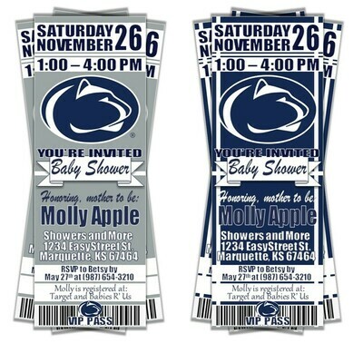 Penn State PSU Nittany Lions Baby Shower Ticket Invitation invite