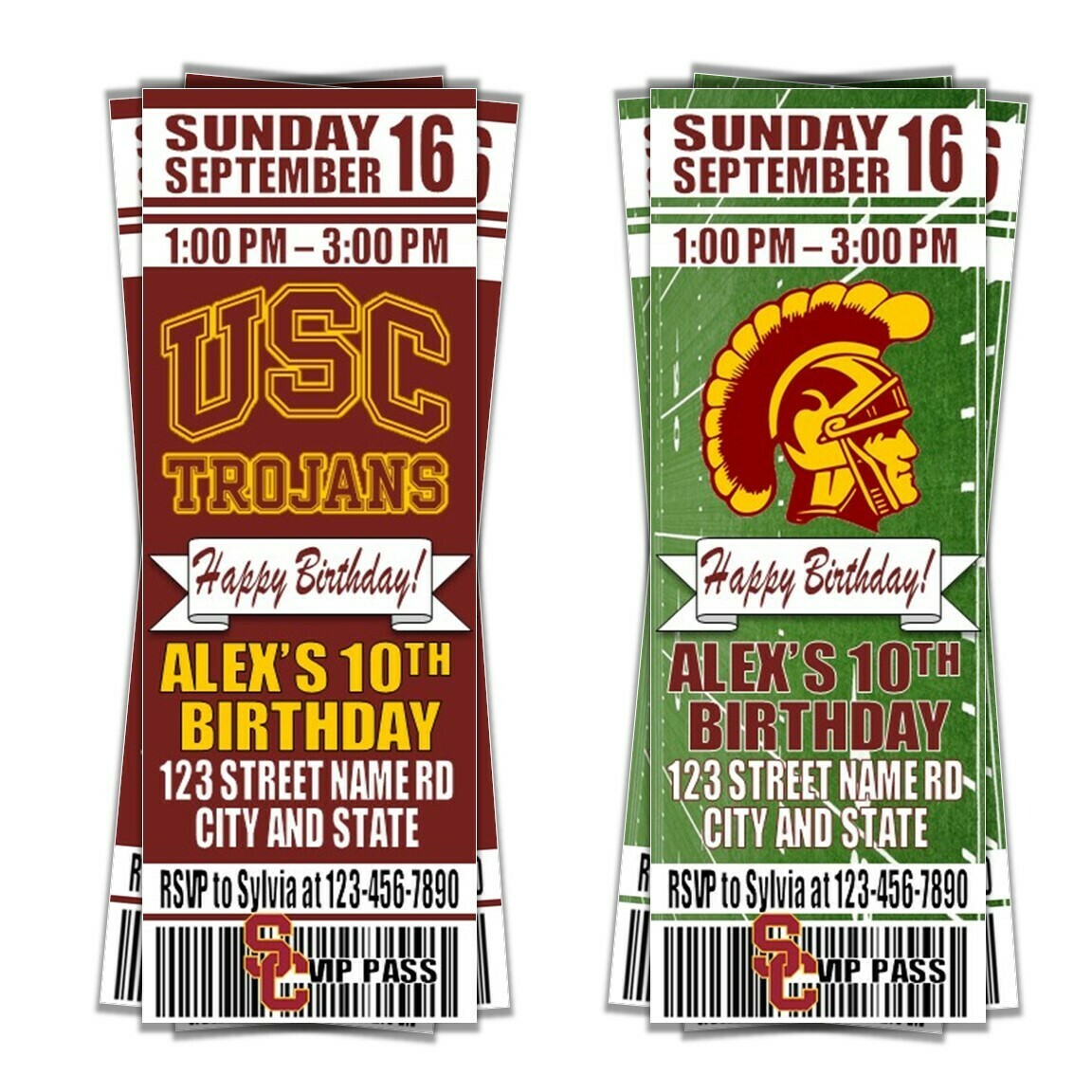 USC Southern California Trojans College NCAA Birthday Invitation Ticket Style