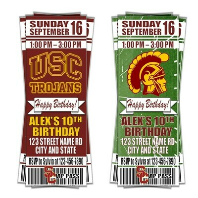 USC Southern California Trojans College NCAA Birthday Invitation Ticket Style