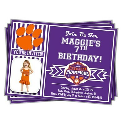 Clemson Tigers 2018 NCAA National Champions Photo College Football Birthday Invitation 5&quot;x7&quot;