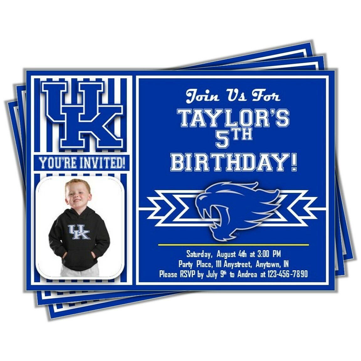 Kentucky Wildcats College Basketball Birthday Invitation 5&quot;x7&quot; with photo