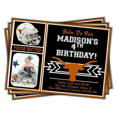 Texas Longhorns College Football Birthday Invitation 5&quot;x7&quot; with photo