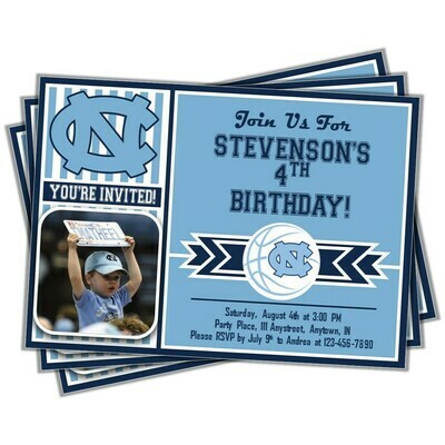 UNC North Carolina Tar Heels College Basketball Birthday Invitation 5&quot;x7&quot; with photo