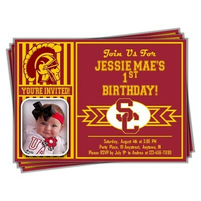 USC Southern California Trojans College Football Birthday Invitation 5&quot;x7&quot; with photo