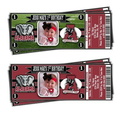 Alabama Crimson Tide RollTide NCAA College Football Birthday Invitation Ticket Style
