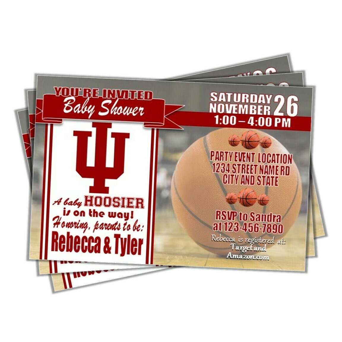 Indiana University IU Hoosiers 4&quot;x6&quot; NCAA College Basketball Baby Shower Invitation