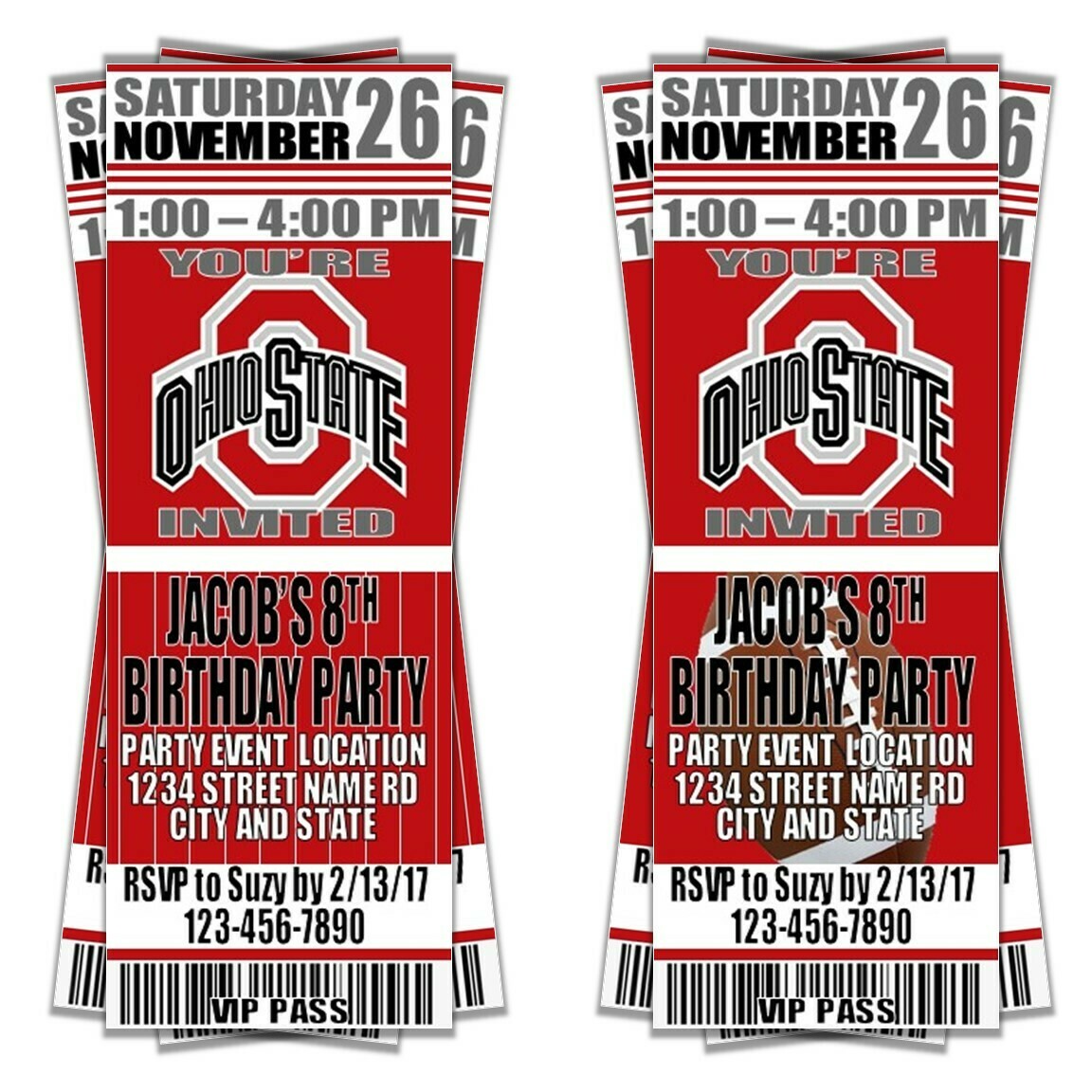Ohio State Buckeyes Birthday Party Invitation