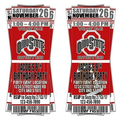 Ohio State Buckeyes Personalized and custom Birthday Invitation College Football Ticket Style