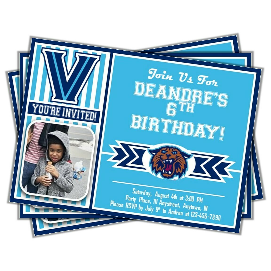 Villanova Wildcats &#39;nova College Basketball Birthday Invitation 5&quot;x7&quot; with photo