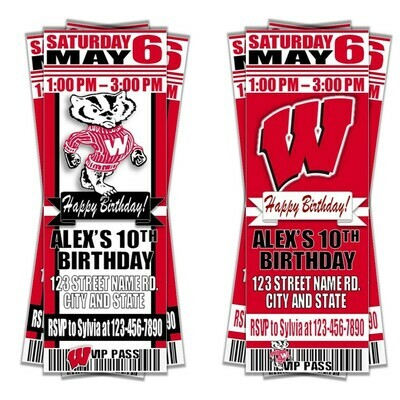 Wisconsin Badgers College NCAA Birthday Invitation Ticket Style