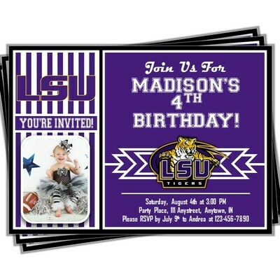 LSU Tigers College Football Birthday Invitation 5&quot;x7&quot; with photo