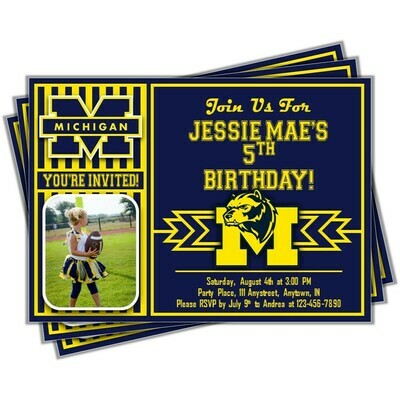 Michigan Wolverines College Football Basketball Birthday Invitation 5&quot;x7&quot; with photo