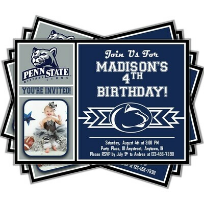 Penn State Nittany Lions College Football Birthday Invitation 5&quot;x7&quot; with photo