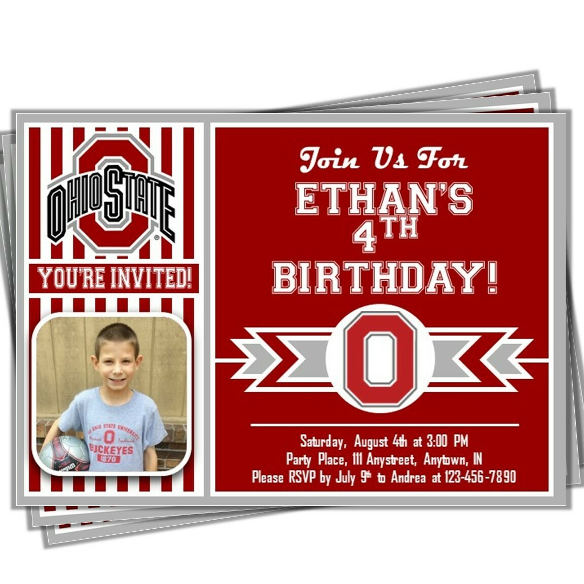 THE Ohio State Buckeyes Photo College Football Birthday Invitation 5&quot;x7&quot;