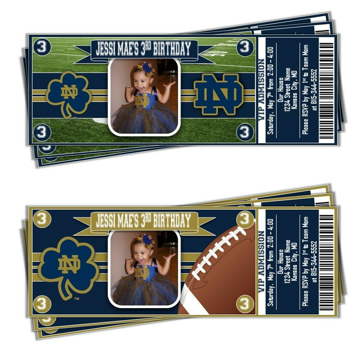 Notre Dame Fighting Irish NCAA College Football Birthday Invitation Ticket Style