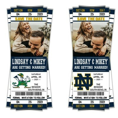 Notre Dame Fighting Irish SAVE THE DATE photo NCAA College Football invitation ticket