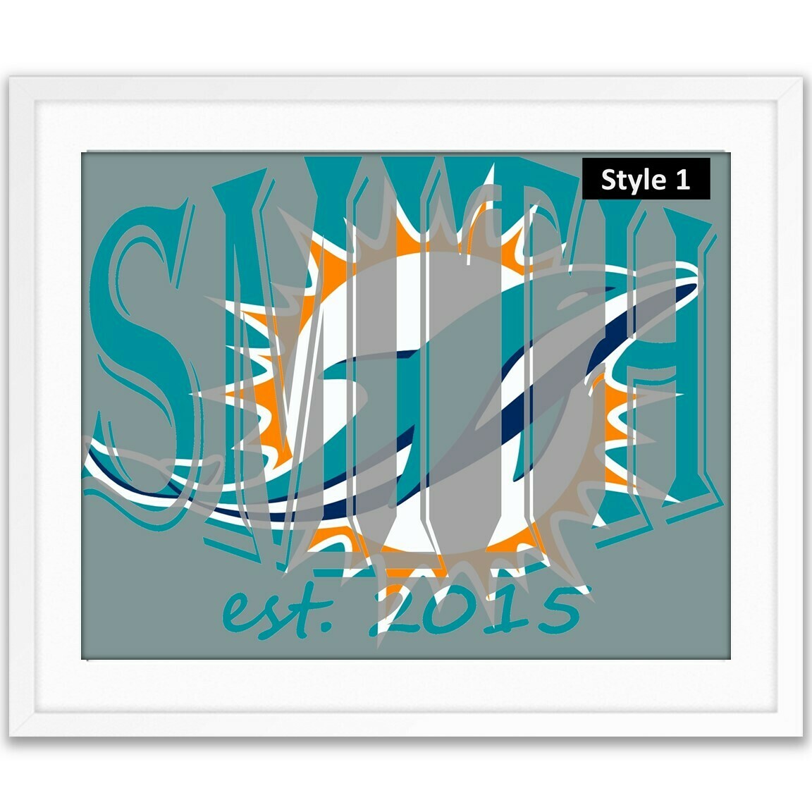 Miami Dolphins NFL Football Custom Name Art Gift -- Photo print