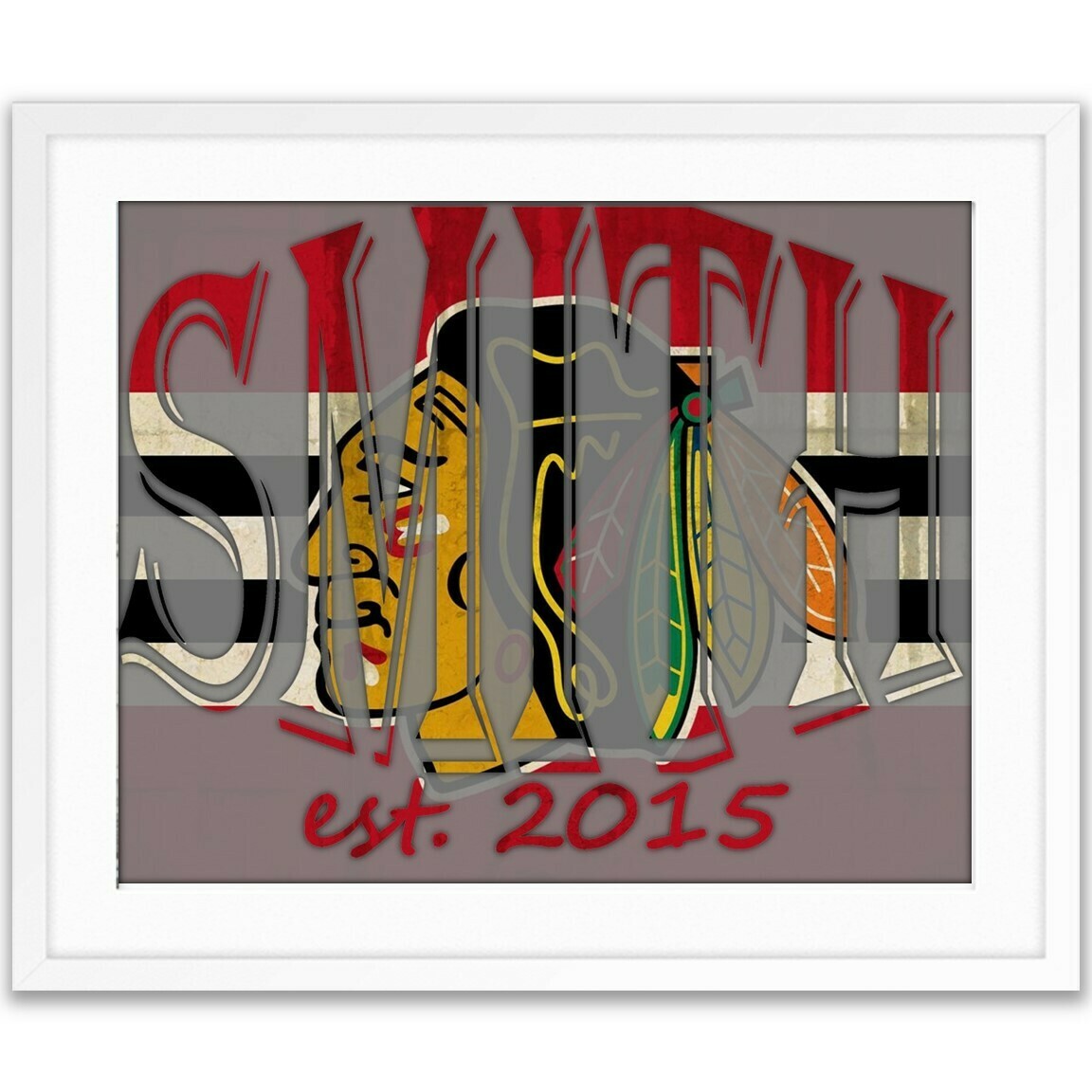 Chicago Blackhawks Indian Head Hockey Custom Name Art Gift -- Photo print