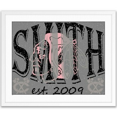 Chicago Blackhawks Pink Sparkly NHL Hockey Custom Name Art Gift -- Photo print