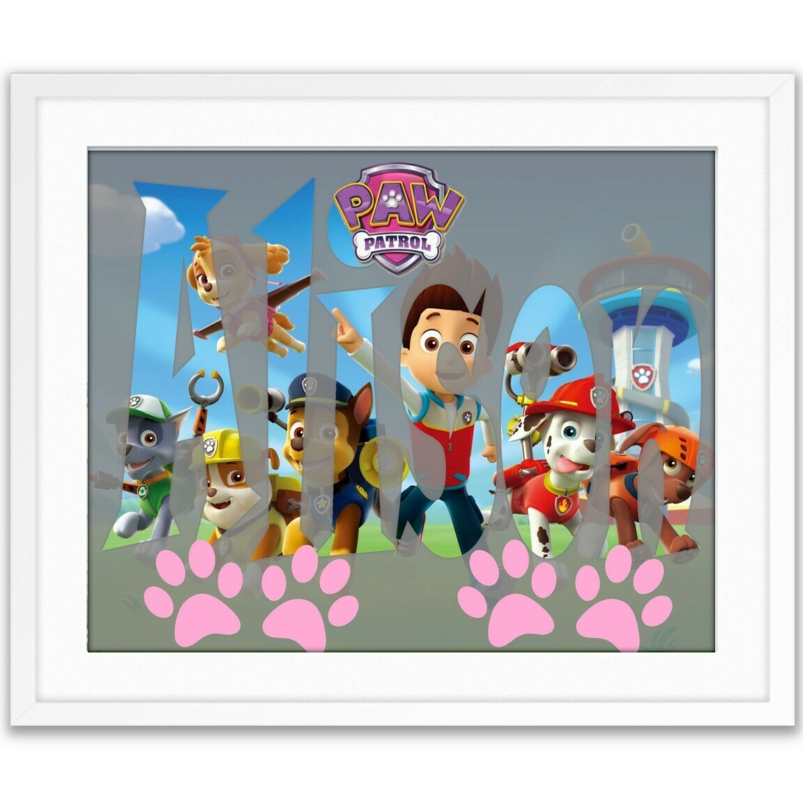 Paw Patrol PINK Nick Jr. Custom and Personalized Name Art Gift -- Photo print