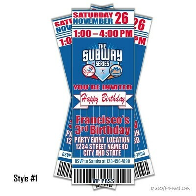 SUBWAY SERIES New York Yankees / Mets Birthday Invitation Ticket Style
