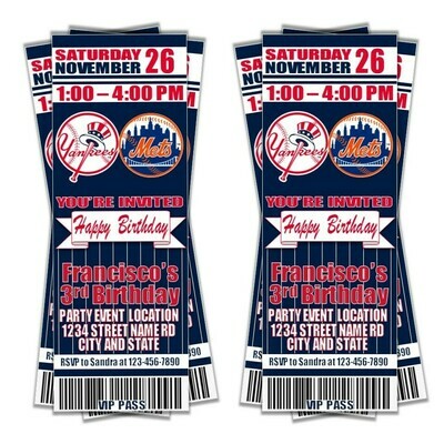 SUBWAY SERIES New York Yankees / Mets Birthday Invitation Ticket Style