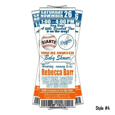 RIVALRY San Francisco Giants / LA Dodgers Baby Shower Invitation Ticket Style