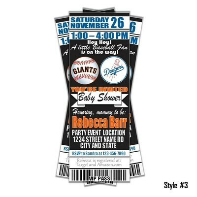 RIVALRY San Francisco Giants / LA Dodgers Baby Shower Invitation Ticket Style