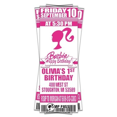 Barbie Doll Birthday Invitation Ticket Style