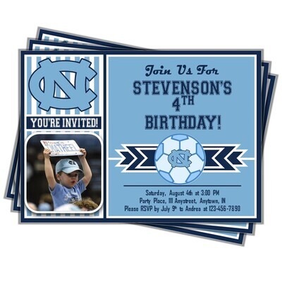 UNC North Carolina Tar Heels College Basketball Birthday Invitation 5"x7" with photo