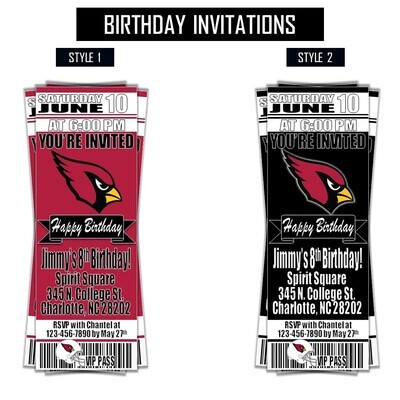 Arizona Cardinals NFL Football Birthday Invitation Ticket Style