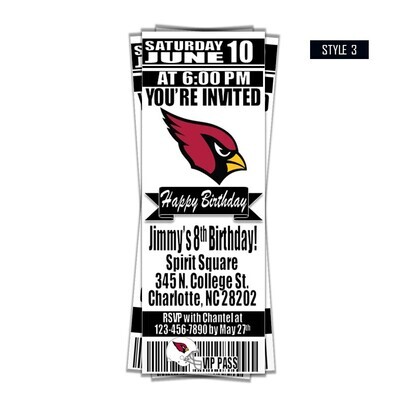 Arizona Cardinals NFL Football Birthday Invitation Ticket Style